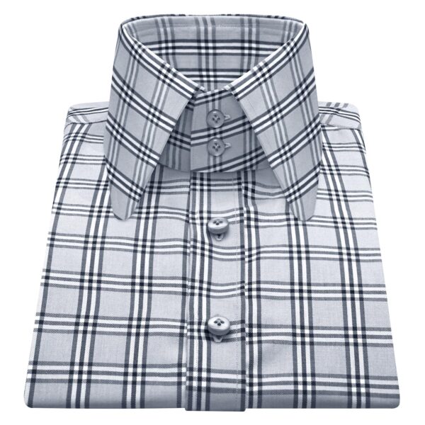Grey Burberry Checks High Long Round Tip 2 Button Collar