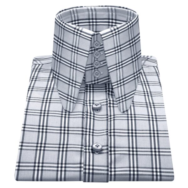 Grey Burberry Checks High Long Round Tip 4 Button Collar