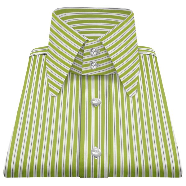 Olive Stripes High Long Round Tip 2 Button Collar