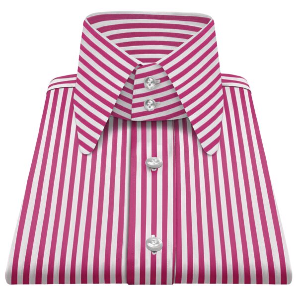 Deep Pink Bengal Stripes High Long Round Tip 2 Button Collar