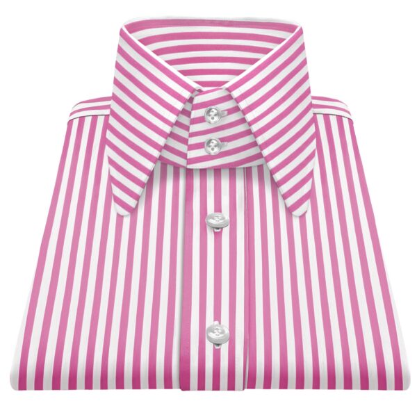 Pink White Stripes High Long Round Tip 2 Button Collar