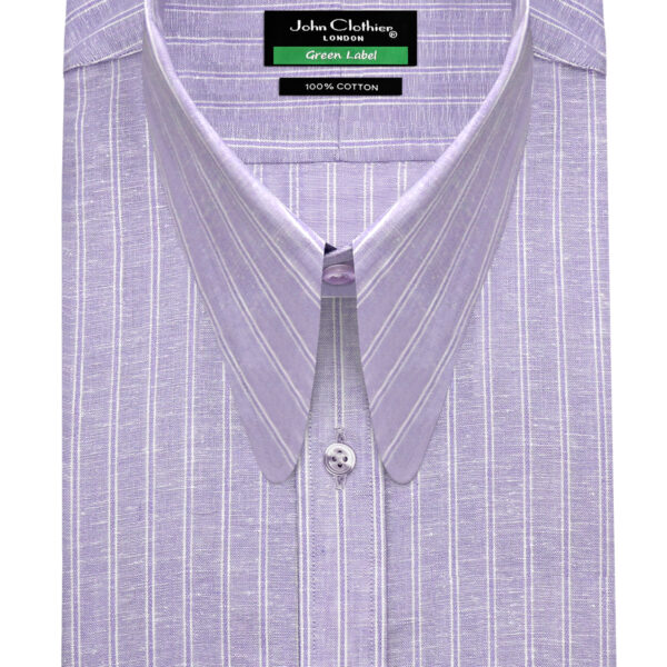Lilac Linen Stripes Long Round Tip Collar