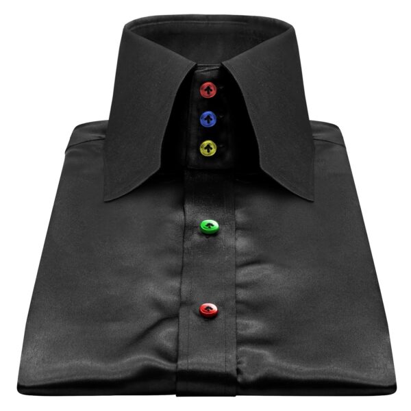 Black Silky Satin High Chisel Collar Rainbow Buttons