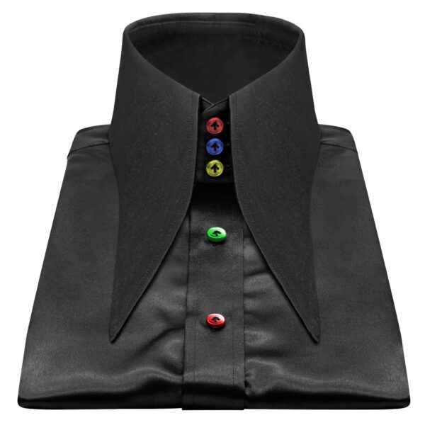 Black Silky Satin High Extreme Longpoint Collar Rainbow Buttons