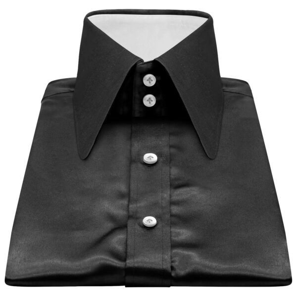 Black Silky Satin Contrast High Long Round Tip 2 Button Collar