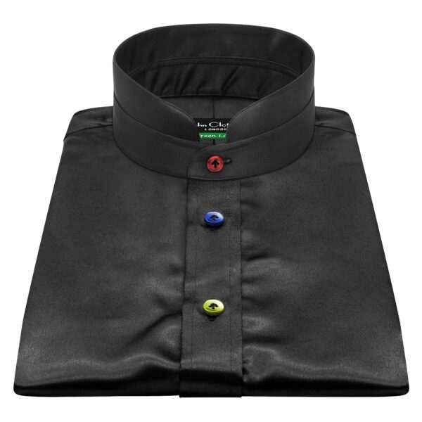 Black Silky Satin High Nehru Collar Rainbow Buttons