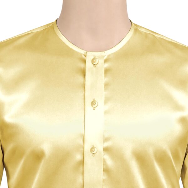 Collarless Gold Silky Satin Shirt