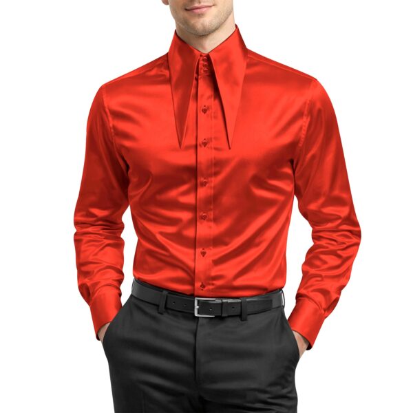 Red Silky Satin High Extreme Longpoint Collar