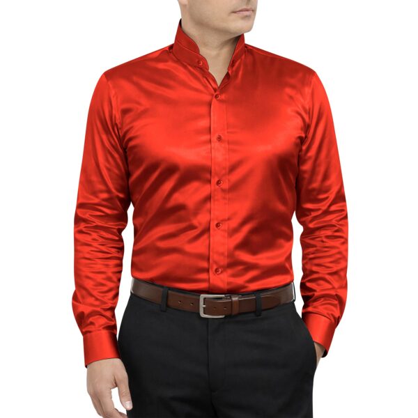 Red Silky Satin High Nehru Collar