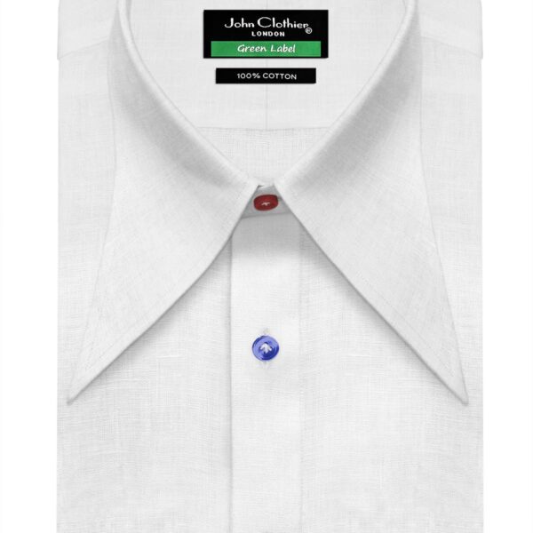 White Linen Extra Long Spread Collar Rainbow Buttons