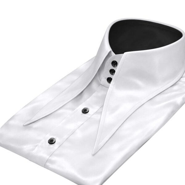 White Silky Satin Contrast High Extreme Longpoint Collar