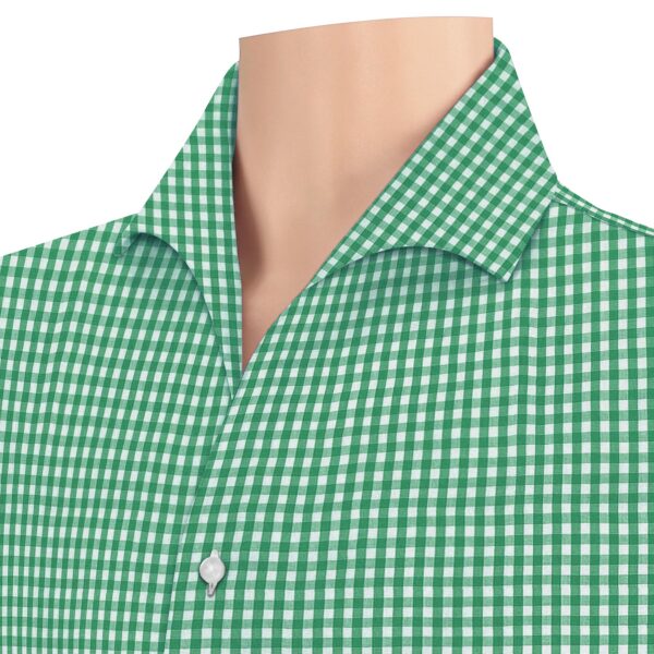 Green Gingham Grid High Open Lapel Collar