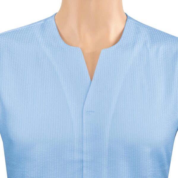 Light Blue Seersucker Collarless Open V Neck