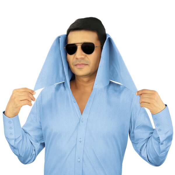 Light Blue Seersucker High Face Cover Collar