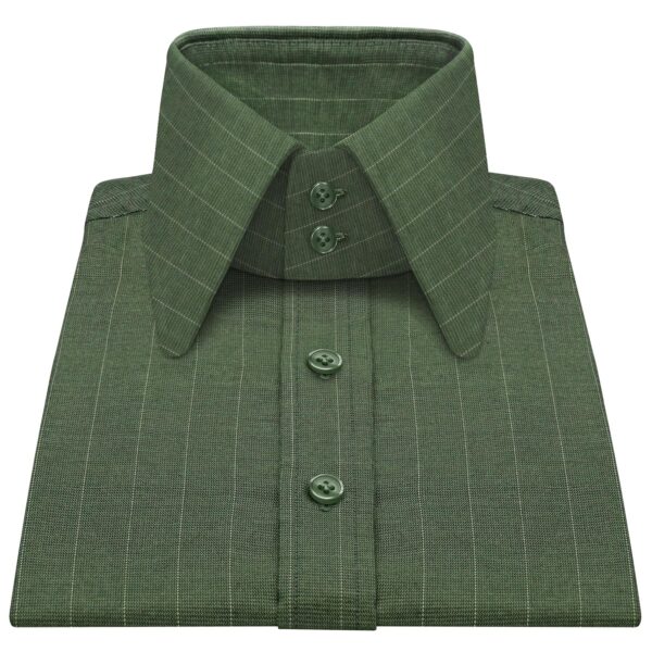 Olive Green Chalk Stripes High Long Round Tip 2 Button Collar