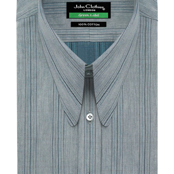 Slate Blue Melange Stripes Long Round Tip Collar