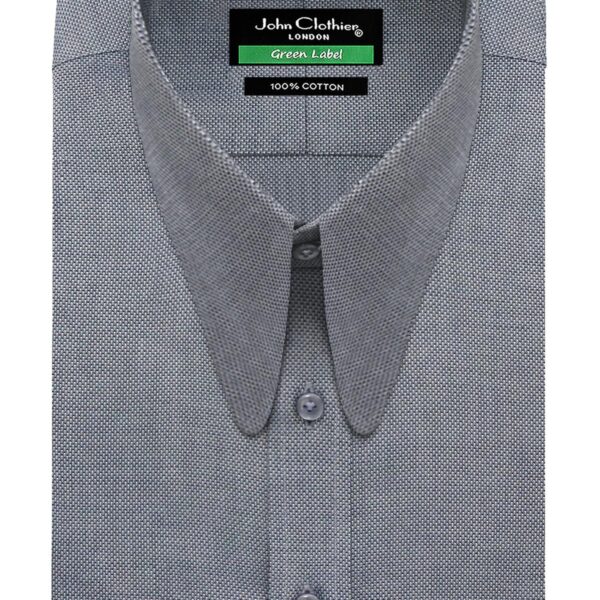 Misty Blue Grey Oxford Long Round Tip Collar
