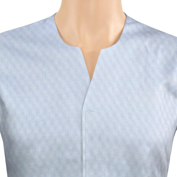 Pale Blue Jacquard Collarless Open V Neck