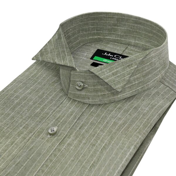 Forest Green Stripes Linen Wing Tip Collar