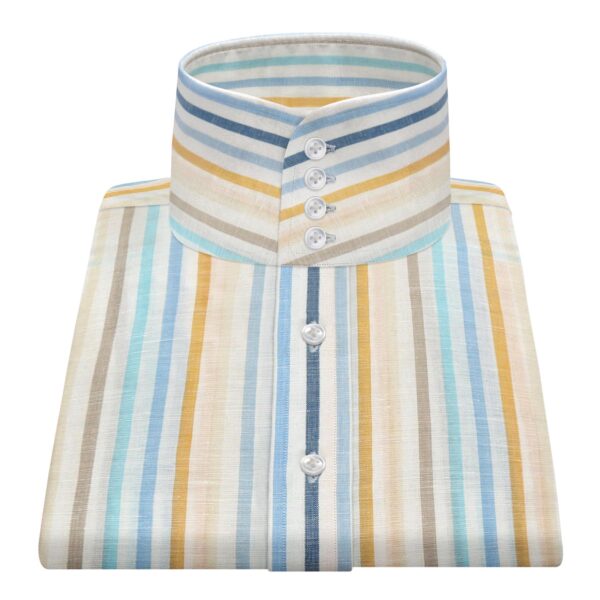 Linen Multi Stripes High Band 4 Button Collar