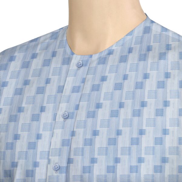 Collarless Blue Square Motif Stripes Shirt