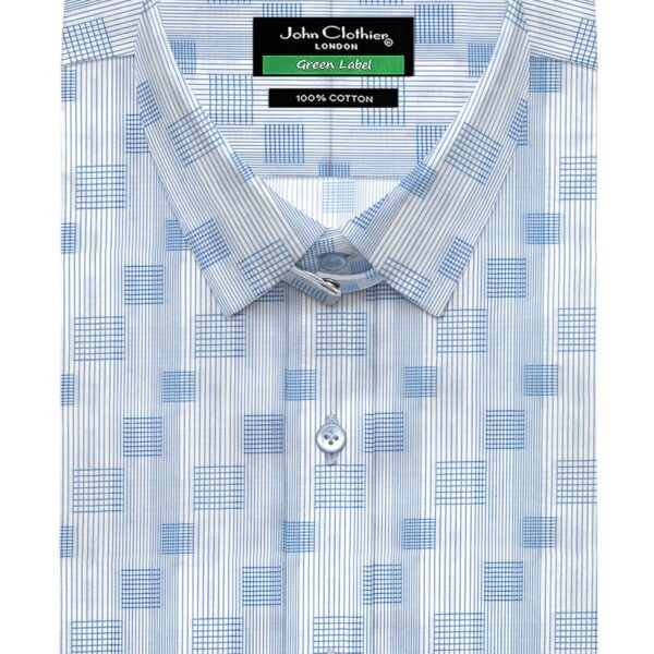 Blue Grid Stripes Tab Collar