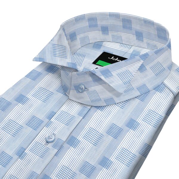 Blue Grid Stripes Wing Tip Collar