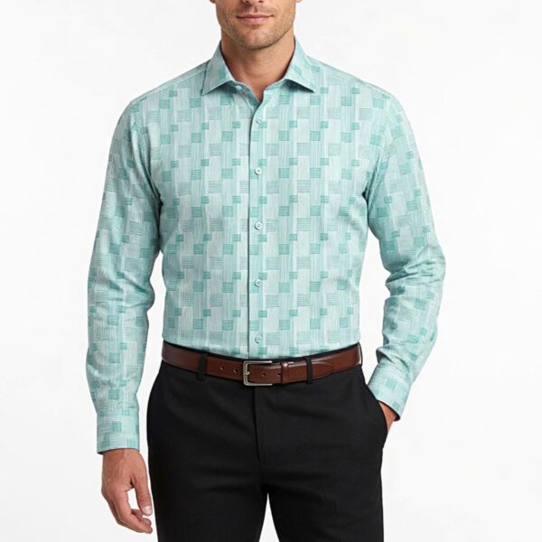 Mint Green Square Motif Stripes Cutaway Collar