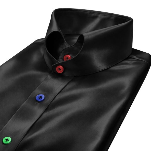 Black Silky Satin Heart Shape Tab Collar Rainbow Button