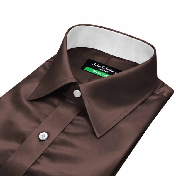 Dark Brown Silky Satin Contrast Classic Collar