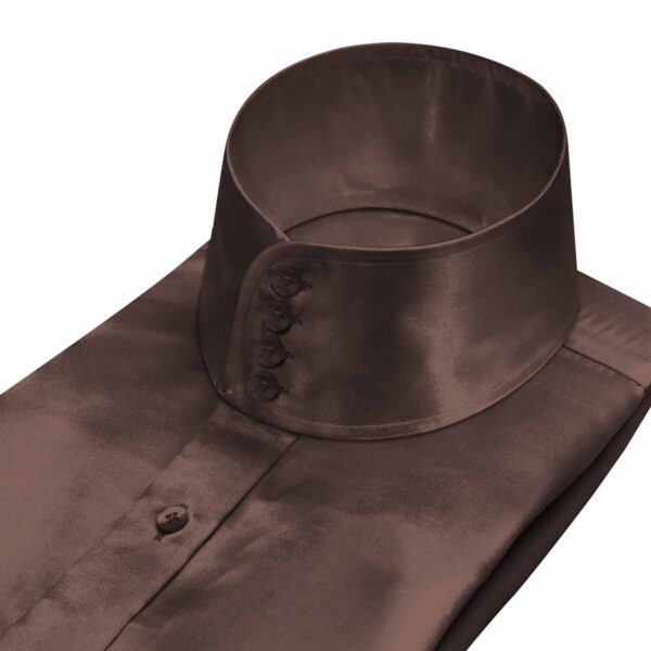 Dark Brown Silky Satin High Band 4 Button Collar