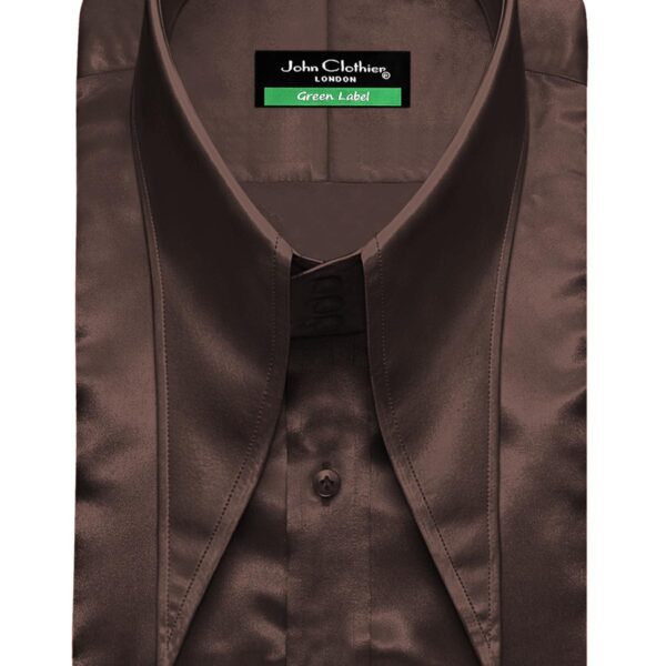 Dark Brown Silky Satin High Extreme Longpoint Collar