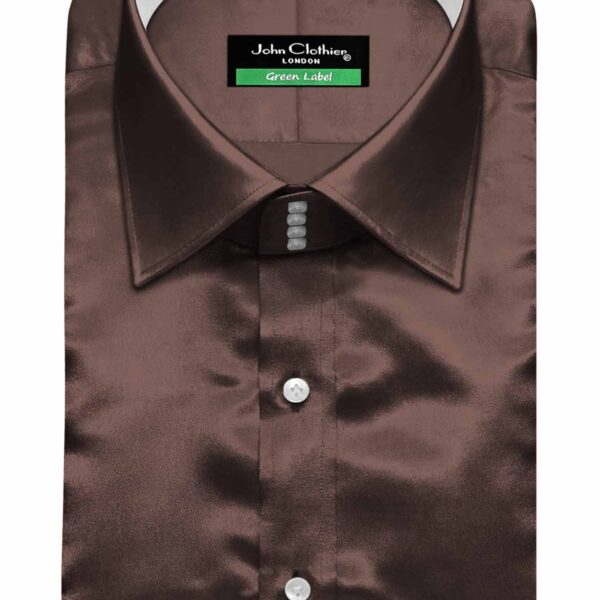 Coffee Brown Silky Satin Contrast High Spread 4 Button Collar