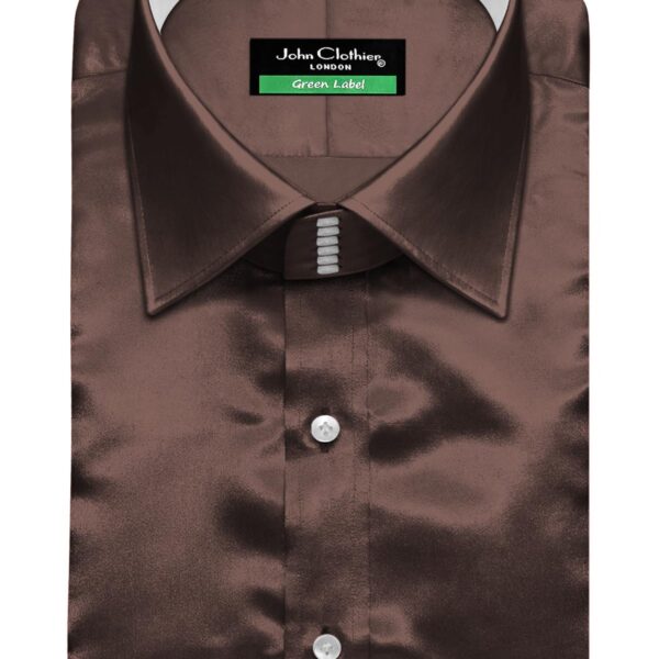 Dark Brown Silky Satin Contrast High Spread 6 Button Collar