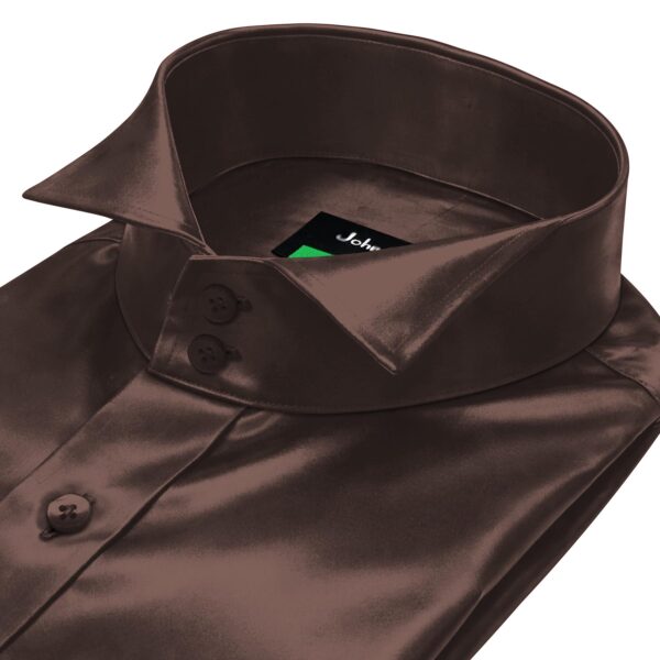 Coffee Brown Silky Satin High Wing 2 Button Collar