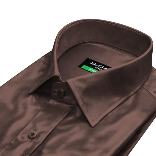 Coffee Brown Silky Satin Kent Collar