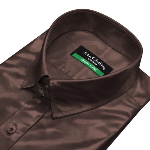 Coffee Brown Silky Satin Tab Collar