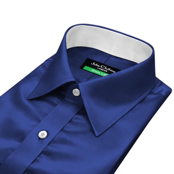 Ink Blue Silky Satin Contrast Classic Collar