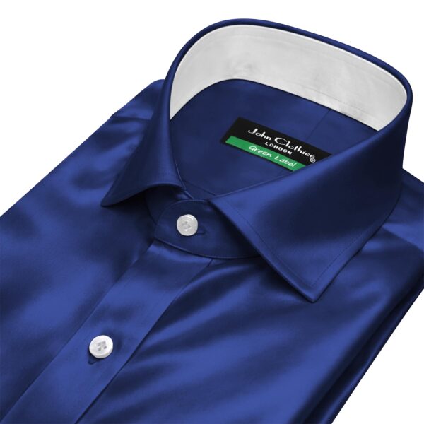 Navy Blue Silky Satin Contrast Cutaway Collar