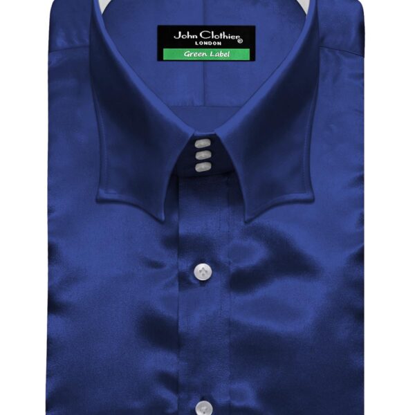 Ink Blue Silky Satin Contrast High Chisel Collar