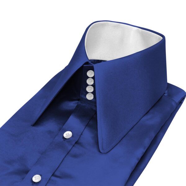 Navy Blue Silky Satin Contrast High Long Round Tip 4 Button Collar
