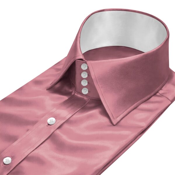 Petal Pink Silky Satin Contrast High Spread 4 Button Collar