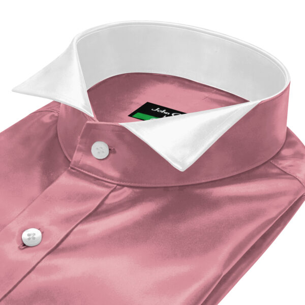 Dusky Rose Silky Satin Contrast Wing Tip Collar