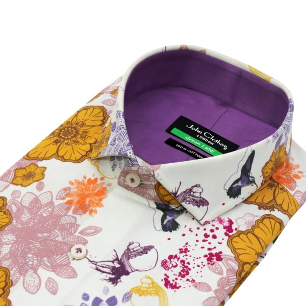 Yellow Flower Print Cutaway Collar Size 16.5