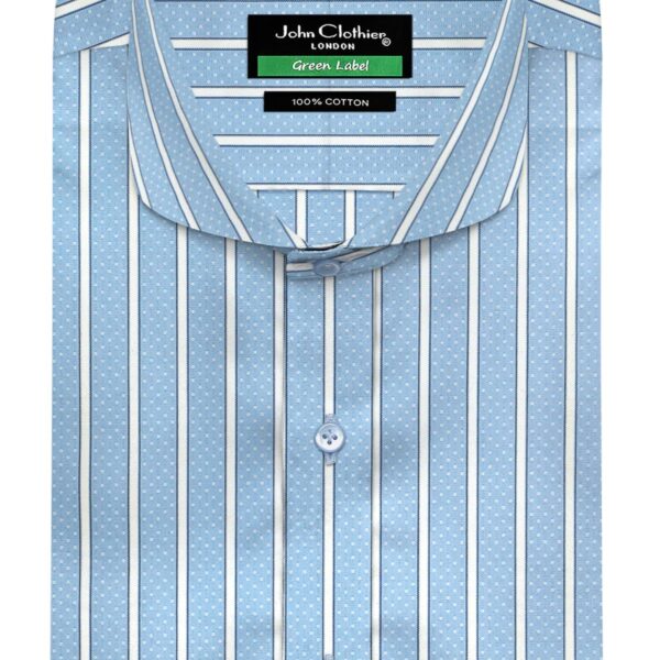 Sky Blue White Dot Stripes Cutaway Penny Collar Men's 100% Cotton Shirt