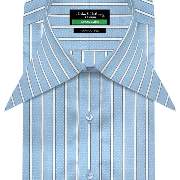 Blue White Dot Stripes Extreme Longpoint Collar Men's 100% Cotton Shirt