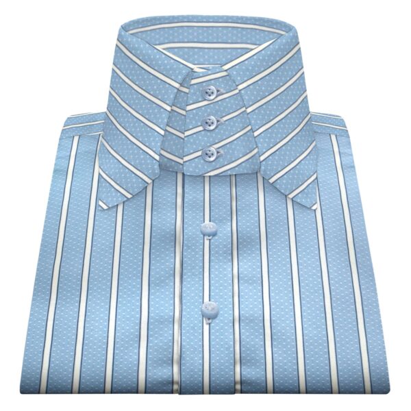 Blue White Dot Regency Stripes High Chisel Collar Men's 100% Cotton Shirt