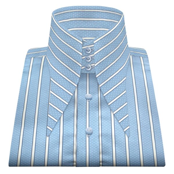 Men's 100 % Cotton Blue White Dot Regency Stripes High Extreme Longpoint Collar Shirt