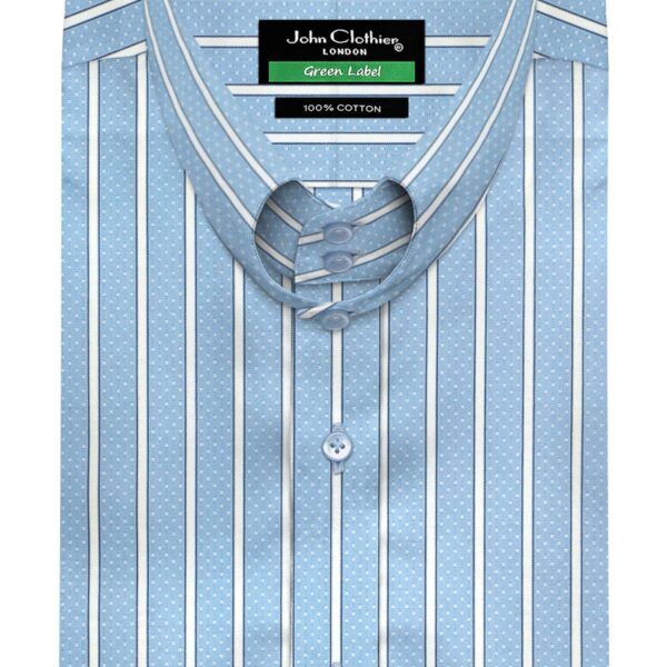 Blue White Dot Regency Stripes High Heart Shape 2 Button Tab Collar