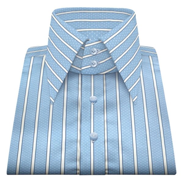 Blue White Dot Regency Stripes High Long 2 Button Collar